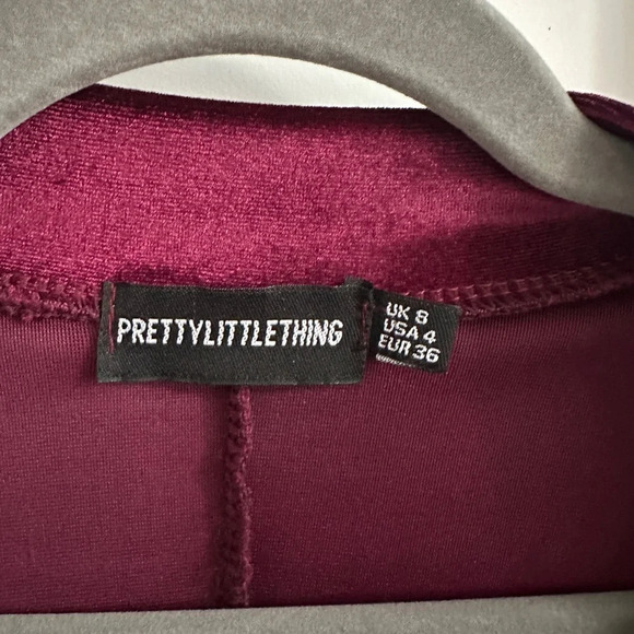 Pretty little thing wine velvet zip up  jumpsuit| size 4 - Picture 2 of 4